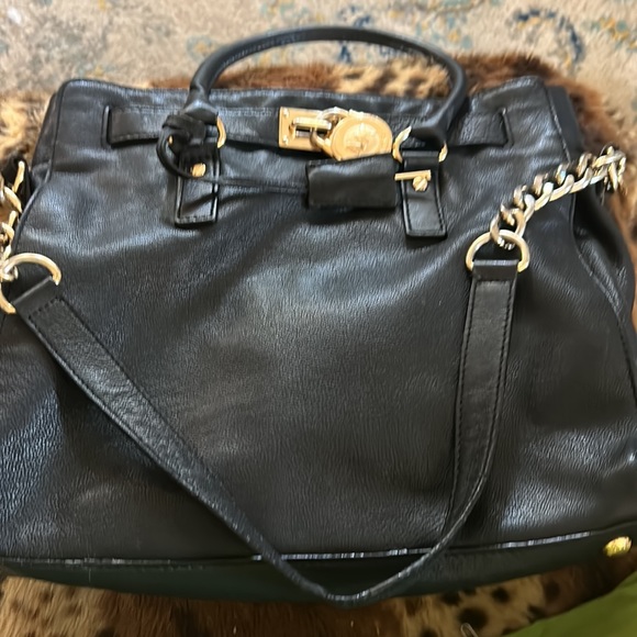 Michael Kors-XL-Hamilton Black Grain Leather Sholder bag,satchel,Gold Hardware, - Picture 6 of 17